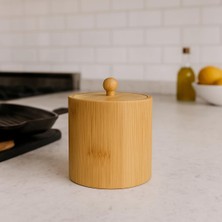 Store Doğal Bambu Ahşap Baharatlık – Kapaklı Silindir Saklama Kabı | 9X10 cm El Yapımı Mutfak Düzeni