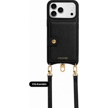 COGURE Hera iPhone 18 Pro Max / 17 Pro Max Uyumlu Magsafe Cüzdan, Crossbody Askı, Oval Kılıf 3'lü Siyah Set