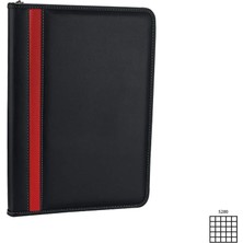 Store 5280 Ajanda Tarihsiz Kareli Suni Deri Fermuarlı 4 Halka Mekanizmalı Hesap Makineli Organizer, Siyah, 21X27 Cm.
