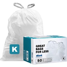 Store Özel Kesim Çöp Torbaları - Simplehuman (X) Code K Uyumlu (50 Adet) ❜ Beyaz Ipli Çöp Torbaları 10 Galon / 38 Liter ❜ 62 cm x 71 cm