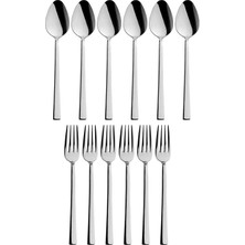 Store Parlak Gümüş Tatlı Çatal ve Kaşık Seti - 12 Adet Kahvaltı Pasta Tatlı Çatal ve Kaşık Seti