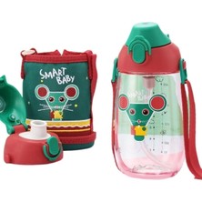 Store Küçük Boy 480ML Kılıflı Askılı Pipetli/pipetsiz Iki Ayrı Kapaklı Tritan Çocuk Matarası 6955482320244