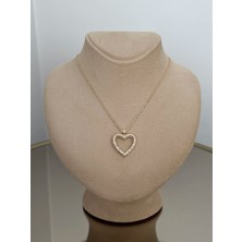 Laris Accessories Taşlı Gold Içi Boş Kalp Ithal Seri Kolye