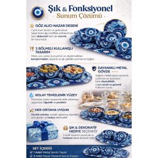 Store 3’lü Nazar Boncuk Desenli Çerezlik ve Sosluk Seti,metal Sunum Tepsili Mavi Desen Servis Kasesi Takımı, Atıştırmalık ve Kahvaltılık Sunum Seti