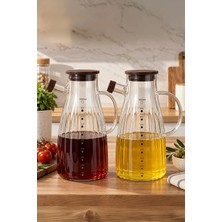 Porsima LM-0053 Alvera Kapaklı Borosilikat Cam 2li Yağlık Sirkelik Yağdanlık Seti 1000ML