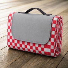 Store Katlanabilir Su Geçirmez Piknik Matı - Çanta Formlu Plaj ve Kamp Örtüsü - 205X160 Cm, Sarı/beyaz Kareli (Kırmızı)