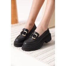 Kadın Siyah Cilt 6cm Topuklu Loafer TR17MS01C
