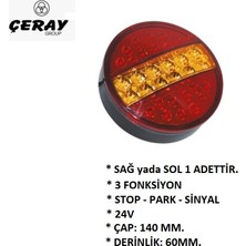 Ceray LED Hamburger Stop Lambası Sarı - Kırmızı Tır Kamyon Dorse Iş Makinası 3 Fonksiyonlu 24V Çeray 201618SK
