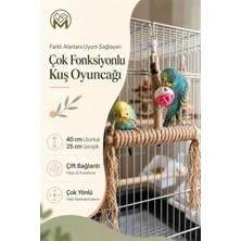 Mivra Pets Çok Fonksiyonlu Kuş Oyuncağı 40X25 cm Jüt Tünek Muhabbet Kuşu ve Sultan Papağanı