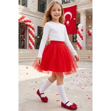 Parla Kids Kız Çocuk Kırmızı Tüllü Tütü Etek 23 Nisan 29 Ekim 10 Kasım Gösteri Kıyafeti Kostüm