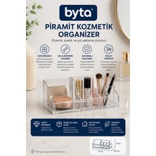 Şeffaf Piramit Kozmetik Organizer Çok Bölmeli Makyaj Malzemesi Düzenleyici ve Masaüstü Organizer