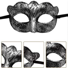 Store Maskeli Balo Antik Gri Gümüş Eskitilmiş Maske Balo Venedik