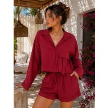 Mila Butik Cepli Bordo Şort, 38