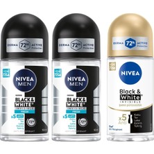 Zemira Nivea Men Erkek Roll On Deodorant Black&white Invisible Fresh 50 ml X2 + Nivea Kadın Roll On Deodor