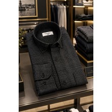 Varetta Erkek Kışlık Siyah Gömlek Yaka Düğmeli Tek Açık Cepli Klasik Kesim Casual