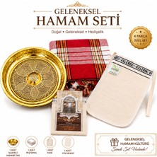 Luna Çeyiz Hediyelik Geleneksel Hamam Seti 4 Parça – Bakır Hamam Tası, Peştamal, Hamam Kesesi ve Ipek Yüz Kesesi