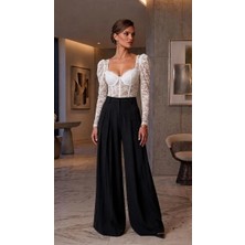 Mila Butik Alttan Çıtçıtlı Kollu Full Dantel Büstiyer Beyaz, L