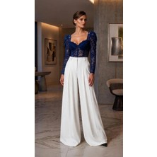 Mila Butik Alttan Çıtçıtlı Kollu Full Dantel Büstiyer Lacivert, L