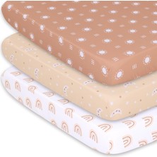 Happy Trend Peanutshell Mini Beşik Çarşaf Seti - 3 Paket - Pack N Oyun, Oyun Alanı, Oyun Parkı, Mini Beşik Için Çoklu Kullanım - Boho Gökkuşağı