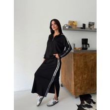 Meride Fashion Modal Kumaş Şeritli Ikili Takım - 2474 Siyah - L