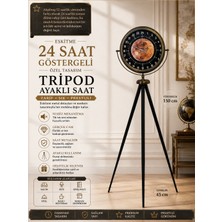 Eskitme 24 Saat Göstergeli Özel Tasarım Tripod Ayaklı Saat – 24 Saat Göstergeli Bakır Kadran