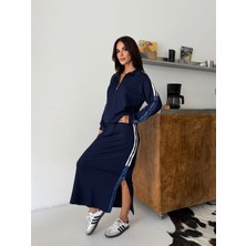 Meride Fashion Modal Kumaş Şeritli Ikili Takım - 2474 Lacivert