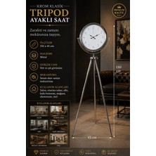 Krom Klasik Tripod 150 x 45 cm Metal Ayaklı Saat