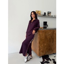 Meride Fashion Modal Kumaş Şeritli Ikili Takım - 2474 Bordo