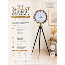 Gold 24 Saat Göstergeli Özel Tasarım Tripod Ayaklı Saat