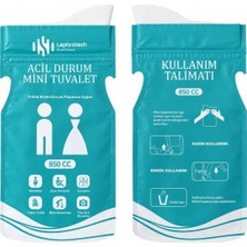 Laphrotech Acil Durum Mini Tuvalet 850 cc Tek Kullanımlık Sızdırmaz Emici Jelli Seyahat Idrar Torbası Araç Içi Trafik Kamp Karavan Uzun Yol Deprem Çantası Çocuk Yaşlı Bakım