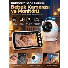 Deanb Monitörlü Bebek Kamerası Full HD 360° PTZ 2.4GHz Gece Görüşlü Kablosuz Bebek Telsizi İnterkom