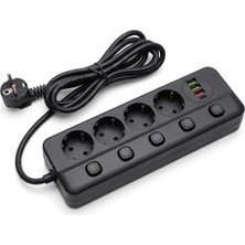 Always Teknoloji 2500W Akım Korumalı Grup Priz 3 Usb'li ve 1 Type-C Li 4'lü 2 M Uzatma Kablosu Siyah