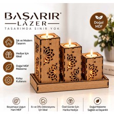 Başarır Lazer 3lü Mdf Tealight Mumluk ve Dekoratif Tabla Seti