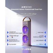 Truebo AirWind - Masaüstü Buhar Püskürtmeli Taşınabilir Şarjlı Led Işıklı Çift Fanlı Vantilatör