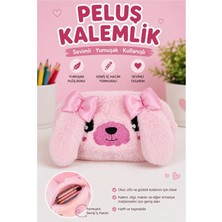 Maison Luré Kalem Kutusu Pembe Peluş Köpek Tasarımlı Tek Bölmeli Kız Kalemlik Organizer