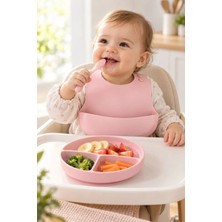 Yenilig 1 Adet Silikon Bebek Mama Seti – Vakumlu 3 Bölmeli Tabak, Diş Kaşıyıcılı Silikon Kaşık ve Ayarlanabilir Önlük; Pembe, Baby Feeding, Silicone