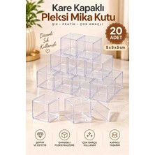 Bead Kare Kapaklı Pleksi Mika Kutu 5X5X5 cm Şeffaf Dekoratif Sunum ve Hediye Kutusu