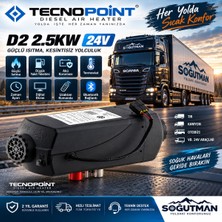 TecnoPoint D2 2.5kw 24V Sabit Tip Dizel Isıtıcı – Bluetooth Kontrollü, Dijital Ekranlı, Uzaktan Kumandalı Tır ve Kamyon Isıtıcısı
