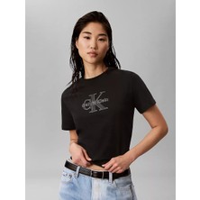 Calvin Klein Kadın Normal Kalıp Ck Logo Baskılı Yuvarlak Yakalı Kısa Kollu Siyah T-Shirt LV047H800G-UB1