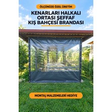 Morilu Kamelya Balkon Brandası, Ortası Şeffaf Kuşgözlü Gri Kış Bahçesi, Özel Ölçü 0.8 mm Pvc, Montaj Malzemeli