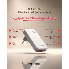 Truebo ''True''bo MaxSlim 65W GaN Ev Şarj Adaptörü Hızlı Şarj Özelliği ile Beyaz Renkli Güçlü Performans