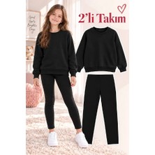 Genosha Kız Çocuk Bisiklet Yaka Sweatshirt ve Tayt 2’li Takım