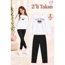 Genosha Kız Çocuk Bisiklet Yaka Sweatshirt ve Tayt 2’li Takım
