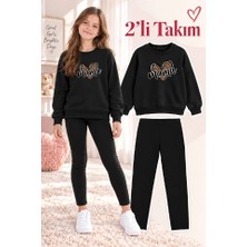 Genosha Kız Çocuk Bisiklet Yaka Sweatshirt ve Tayt 2’li Takım