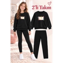 Genosha Kız Çocuk Bisiklet Yaka Sweatshirt ve Tayt 2’li Takım