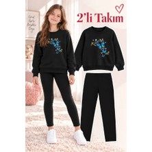 Genosha Kız Çocuk Bisiklet Yaka Sweatshirt ve Tayt 2’li Takım