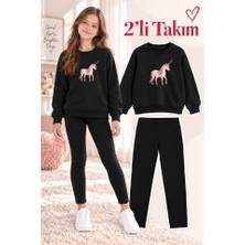 Genosha Kız Çocuk Bisiklet Yaka Sweatshirt ve Tayt 2’li Takım