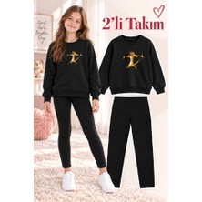 Genosha Kız Çocuk Bisiklet Yaka Sweatshirt ve Tayt 2’li Takım