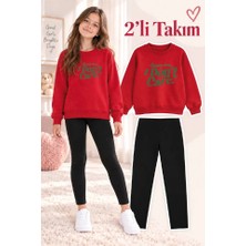 Genosha Kız Çocuk Bisiklet Yaka Sweatshirt ve Tayt 2’li Takım