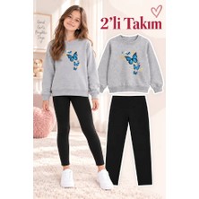 Genosha Kız Çocuk Bisiklet Yaka Sweatshirt ve Tayt 2’li Takım
